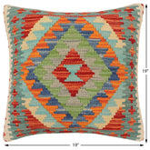handmade Traditional Pillow Rust Blue Hand-Woven SQUARE 100% WOOL  Hand woven turkish pillow  2 x 2